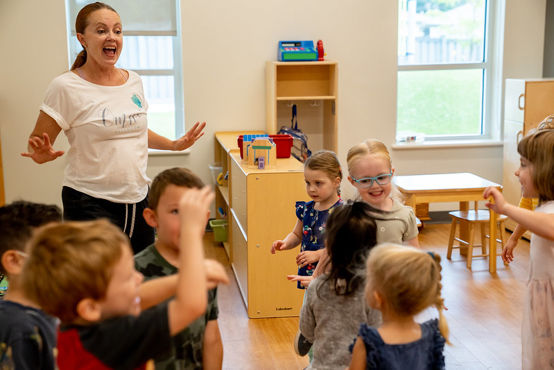 Teacher in Englewood Public Schools working with young children.