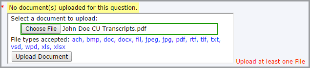 elicensing dialog box used to upload a file; file is ready for upload