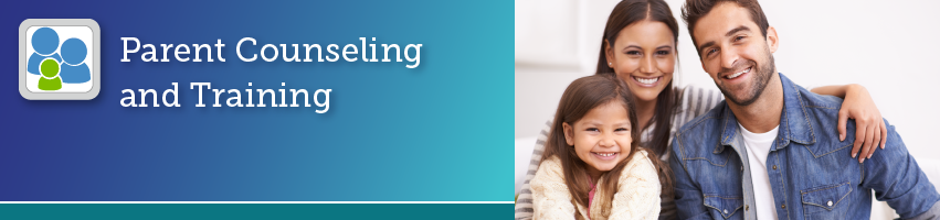 Page banner shows mother and father who are white with a child and all are smiling and sitting at home together.