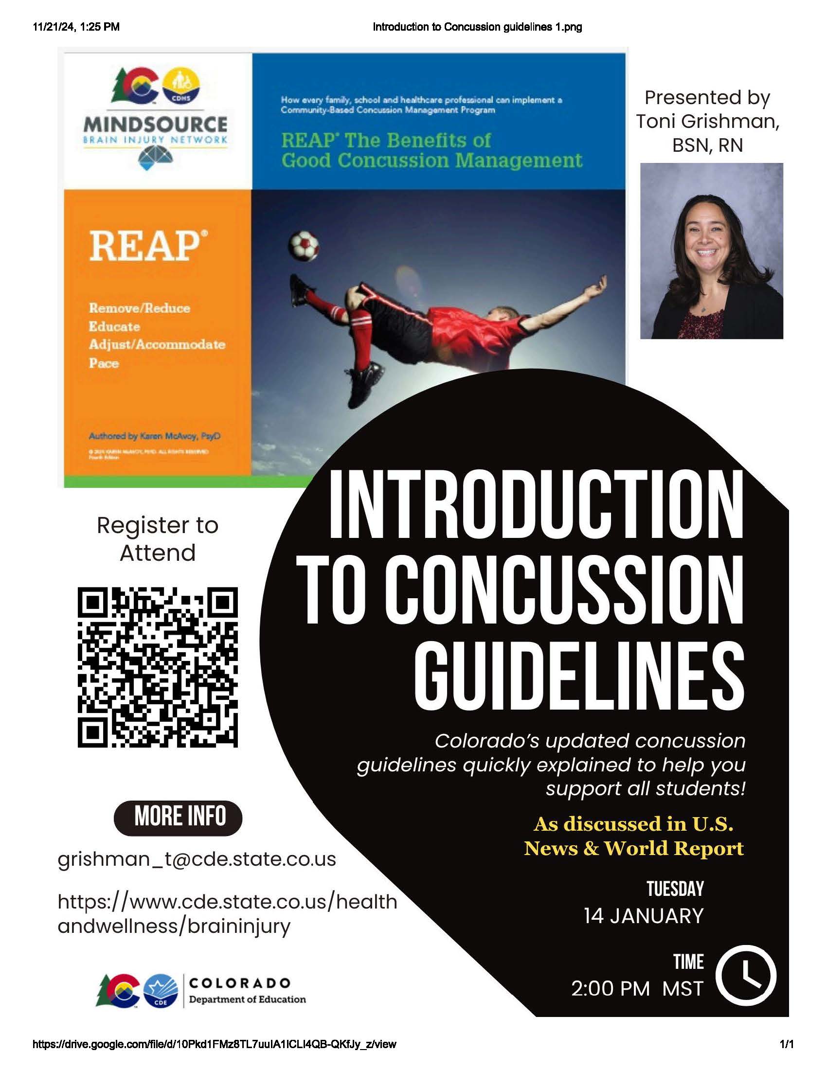 Flyer for Into to Concussion guidelines