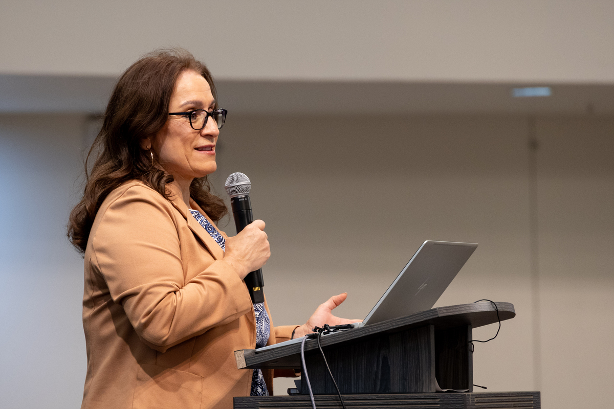 Commissioner of Education Susana Cordova speaks at a podium.