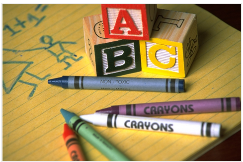 crayons on a desk