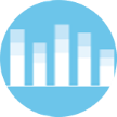 A blue circle icon with a bar graph.  